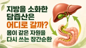 지방 소화를 도운 담즙산이 장에서 다시 흡수되어 간으로 돌아가는 장간순환을 표현한 대표이미지
