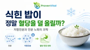 식힌 밥과 저항전분, 전분 노화가 혈당 반응에 미치는 관계를 설명하는 대표이미지