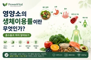 영양소의 생체이용률과 소화, 흡수, 체내 이용 과정을 보여주는 인포그래픽