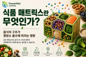 식품 매트릭스와 음식의 구조가 영양소 흡수에 미치는 영향을 보여주는 이미지