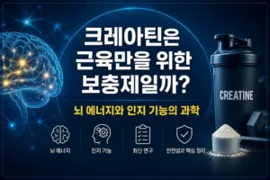 크레아틴이 근육뿐 아니라 뇌 에너지와 인지 기능에 어떤 영향을 줄 수 있는지 설명하는 대표 이미지
